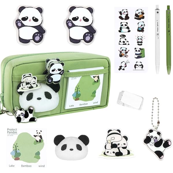 10 Layers Kawaii Large Capacity Pencil Case Panda Aesthetic Canvas Cute Pen Bag Multi-Function