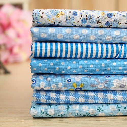 KING DO WAY 7 Stueck Baumwollstoff Stoffpakete Patchwork Stoffe Baumwolle tuch Stoffreste Paket Blau 50x50cm - 4