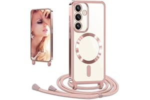 CaseLover Magnetische Handyband für Samsung Galaxy S24 FE 5G Hülle mit Band, Klare Silikon Handyhülle mit Kordel zum Umhängen Stossfest Kameraschutz Bumper Schutzhülle Case für S24 FE 5G, Roségold
