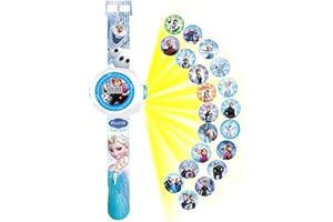 MAXPRO Reloj Elsa La Reine des Neiges II con proyector de 20 figuras, Reloj electrónico Projection Niño Niña, azul, 23cm