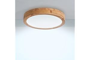 Baerolc Plafon LED Techo,30cm Lampara techo Madera,20W 6000K Blanco Frío Redonda Lámpara Techo dormitorio oficina cocina habitación infantil pasillo balcón