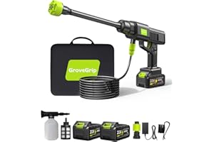 GROVEGRIP Pressure Washers,Cordless Pressure Washer,8000mAh Battery,10-Stage Adjustable, 6-in-1 Nozzle, Dual Batteries, 10m Range for Car/Patio/Garden/Floor Cleaning & Watering