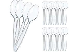 KHDULQ (100 Pièces, Transparent) Cuillere, Mini Cuillere, Cuiller Plastique, Cuillere Plastique, Cuiller, Couvert Plastique Réutilisable, Convient Au Lave-Vaisselle, Fête, Camping.