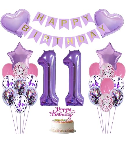 SNOWZAN Luftballons 11. Geburtstag – Lila, 32 Zoll Riesen-Zahlen, 25-teiliges Set Mit Banner & Konfetti