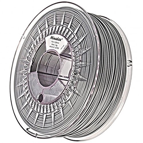 Minadax® 1kg Premium Qualitaet 3mm (2,85mm) PLA-Filament silber fuer 3D-Drucker hergestellt in Europa