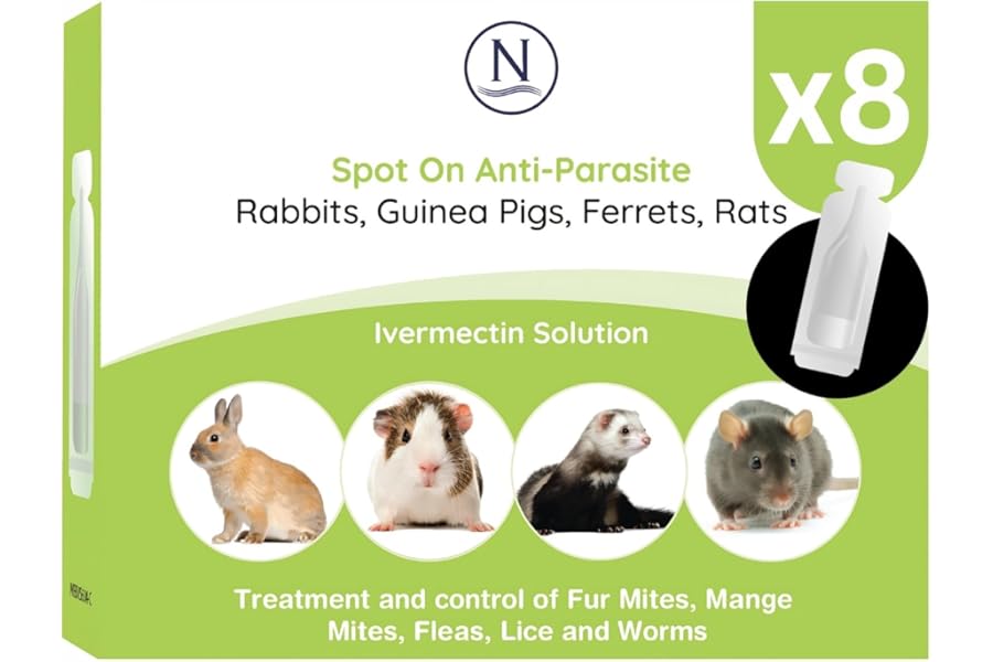 Naqua 8 x Anti-Parasite spot-on pipettes. Treatment for rabbits, ferrets, guinea pigs, rats & chinchilla. Vet strength, kills fleas, lice, mange mites
