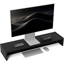 GOME Supporto Doppio Monitor In Legno – Mensola Salvaspazio Per 2 Schermi, Con Morsetto A C, Porta Fino A 20 Kg