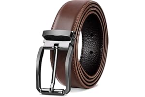 NEWHEY Cinturon Hombre Cuero Cinturones Piel Jeans Cinturón Hombre 32mm Trabajo Clásico 115cm 125cm Negro Marron Rojo-Marrón