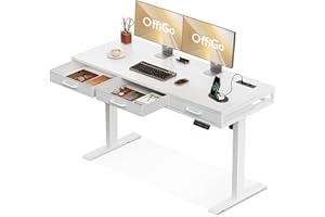 ‎OFFIGO OffiGo Desk, Height Adjustable, 140 cm, Height Adjustable Desk with Drawers, White Electric Table, Height Adjustable for Home Office