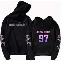 BTS Hoodie Men Women Unisex Black Casual Long Sleeve Fans Support Hoodie  Pullovers Sweatshirt kpop Jimin Love Yourself 92/93/94/95/97 (Color :  97Jung Kook, Size : Small) : Amazon.co.uk: Fashion