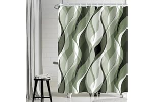 Uiiooazy Tenda Doccia Verde Acqua, Tenda da Doccia Astratta Geometrica Banda Linee Tenda per Doccia Antimuffa Impermeabile Tessuto Poliestere Lavabile Tenda per Vasca da Bagno con 12 Ganci 180x200cm