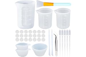 LBING Silikonowy kubek z miarką z żywicy epoksydowej, zestaw 35 sztuk, 100 ml, 250 ml, nieprzywierające kubki do mieszania, do majsterkowania, żywicy epoksydowej, form odlewniczych, biżuterii, z łyżeczką,