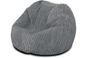 Bags of Beans Large Kids Jumbo Corduroy Bean Bag Chair and Filling Included - Kiddies Indoor Seating Furniture Lounger - Machine Washable Comfortable Fabric For Girls & Boys - (Grey)