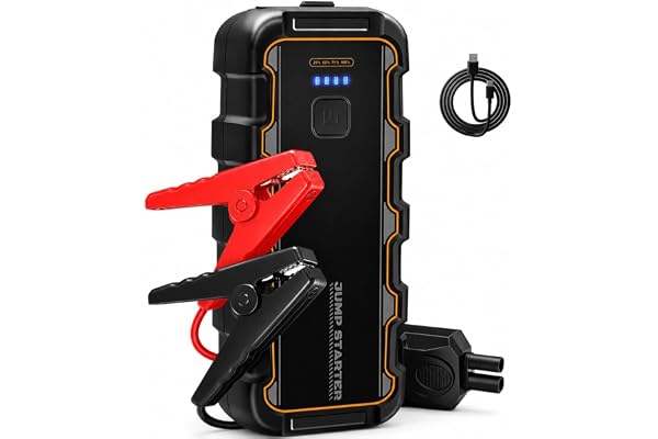 Arrancador de Batería de Coche 7000A, para Gas 8.0L/Diésel 6.0L, 12V Arrancador de Coche Portátil con Carga Rápida USB y Pinzas para Batería, Funciona en Frío Extremo, para Auto, Moto, Bote, Camping