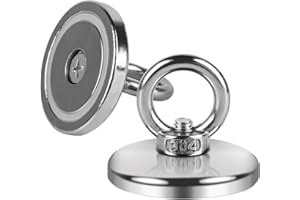 JOCAHULFX Round Neodymium Fishing Magnets, Heavy Duty 0-36kg(80lb) Extra Strong Magnets with Eye Bolts, Industrial Magnets for Fishing, Hanging, Hoisting(2 Pack)