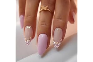 SUNDRERFECT Zestaw 24 szt. paznokci migdałowych do klejenia, krótkie, francuskie białe kwiaty, sztuczne paznokcie, błyszczące paznokcie owalne wielokrotnego użytku, akrylowe tipsy dla kobiet i dziewcząt