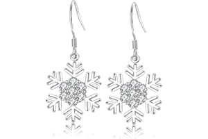 Deyanse Srebrne zestawy biżuterii w kształcie płatka śniegu ze srebra próby 925 płatek śniegu wiszące kolczyki i wisiorek naszyjnik, hipoalergiczny płatek śniegu zestaw biżuterii z białą cyrkonią dla kobiet na Boże Narodzenie e srebro wysokiej próby, colore: Kolczyki, cod. PCEH001