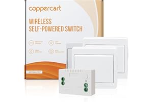 COPPERCART Interrupteur sans fil et sans pile – Kit 2 interrupteurs muraux + 1 récepteur – Installation facile et sans câblage – Fonctionne sans batterie – Compatible éclairage intérieur et extérieur – 100-230V
