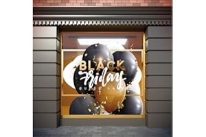 OEDIM Vinilo Black Friday Escaparates Rebajas Black Friday blanco y dorado | 100 cm de largo x 90 cm de alto | Vinilo Adhesivo | Decora tu escaparate | Pegatinas Adhesivas Escaparate | Vinilos negocios
