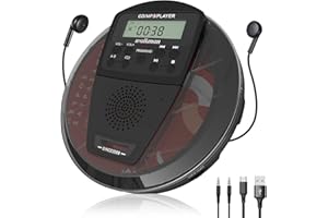 WUEAOA Lecteur de CD Portable, Lecteur de CD avec Haut-parleurs, avec Bluetooth, avec Haut-parleurs stéréo et écran LCD pour Voiture/Voyage (Sortie auxiliaire), Cadeaux de Noël (Black)
