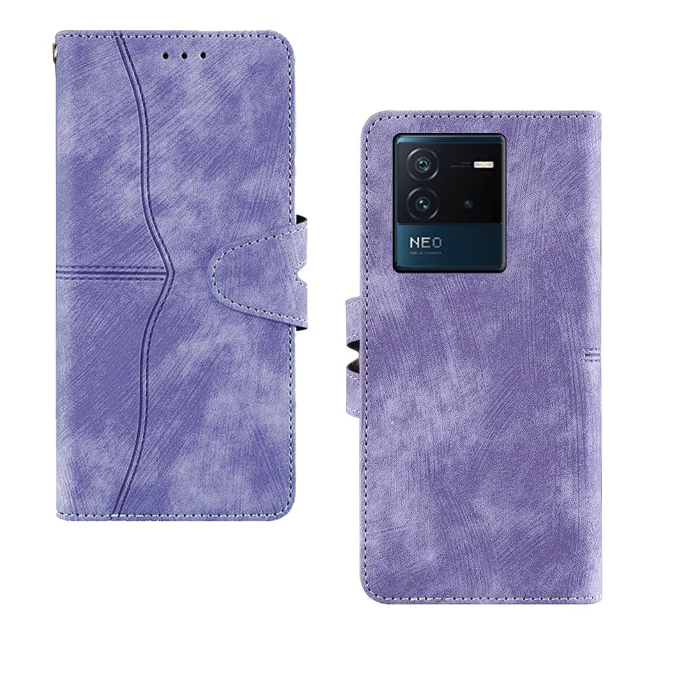 Etechnic IQOO Neo 6 5G Flip Case | with Built in RFID Blocking Material | Card Pockets Wallet & Stand | Flip Cover for IQOO Neo 6 5G - Purple