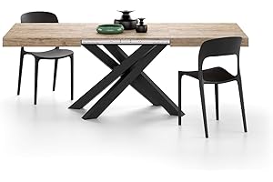 Mobili Fiver, Tavolo Allungabile Emma 140(220) x90 cm, Quercia con Gambe Incrociate Nere, per 6-10 persone, Tavolo Cucina, Soggiorno, Made in Italy