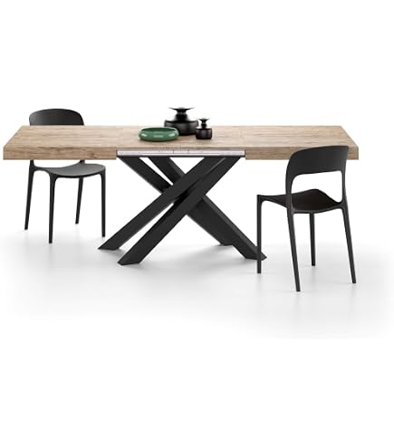 Tavolo Da Pranzo Allungabile Rettangolare Noemi – 160/240 Cm, Piano Effetto Cemento, Gambe In Ferro Bianco | Made In Italy, Design Industriale - 3