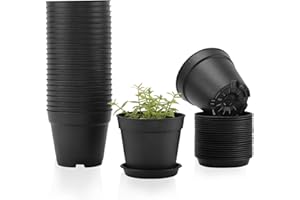 Warmplus 10cm Small Plant Pots, 24 Pack Plastic Herb Pot with Drainage Hole and Tray, Seed Seedling Pots Flower Nursery Pots for Vegetables, Flowers, Cactus, Cuttings, Succulent, Black