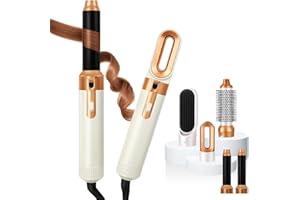 KKM STYLER New Updated 5 in 1 Hair Styler, Hot Air Brush, Hair Dryer Brush, Hair Curler, Air Styler, Hair Dryer Set - Perfect for Volumizing, Straightening, and Curling at HOM(Gold &White)