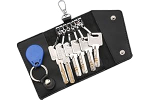 LEMONSTONE LEMSTONE Étui à clés en cuir avec 1 à 6 boutons pour homme et femme (11 cm x 6,5 cm, noir), Noir , 11 x 6.5cm