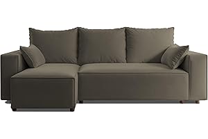 4ALL HOME Ecksofa mit Schlaffunktion Tobi 246x145 cm - Couch - Sofa mit Bettkasten - Eckcouch - L-Form - Schlaffsofa - Schlafsofa mit Bettkasten - Universal (Velo 625 Grau-Braun)