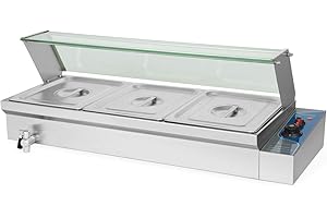 VERTES Scaldavivande Bagnomaria Elettrico Professionale(1500 W, 3x Contenitori 1/2GN, 6L con Coperchio, Protezione Vetro, Rubinetto Scarico, Acciaio Inox, Temperatura 50-200°C Gradualmente Regolabile)