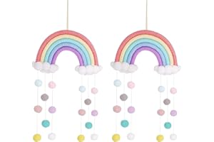 Xinzistar 2 Pack Rainbow Bedroom Wall Hanging Accessories, Macrame Rainbow Tapestry Clouds Cotton Pom Pom Garland Colorful Felt Ball for Girls Kids Baby Room Nursery Wall Decor