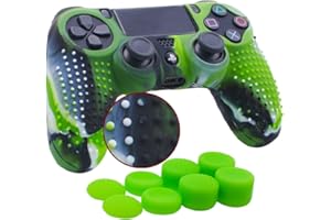 YoRHa Studded Silicone Cover Skin Case for Sony PS4/slim/Pro Dualshock 4 Controller x 1(camouflage green) With Pro thumb grips x 8