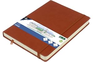 Kangaro Art - Cuaderno de bocetos (A5, tapa dura, poliuretano, 80 hojas, 140 g, papel de color crema con banda elástica y cinta)