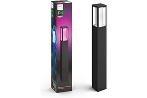 Philips Hue White & Color Ambiance Lampadaire Exérieur IMPRESS Aluminium Noir, fonctionne avec Alexa, Google Assistant et Apple Homekit
