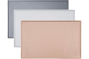 OHMO Napfunterlage für Hunde und Katzen,48x30cm, Unterlage Hundenapf Katzenmatte Hochwertiges Silikon Süßes Muster,Beige