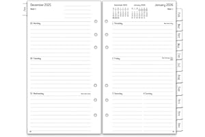 YHH Recambio Agenda 2026 Semana Vista, 6 Anillas, 95 x 171 mm, Diario Personal con Separadores de 12 Meses, Hojas de Contraseñas Notas Contacto, Enero a Diciembre, Papel Grueso, 100 gr