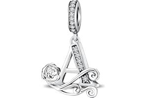 HappyStar 925 Sterling Silver Letter Charms Rose Alphabet Initial Charms Beads Dangle Pendants Compatible Pandora Charms Bracelets Jewelry Gifts for Women