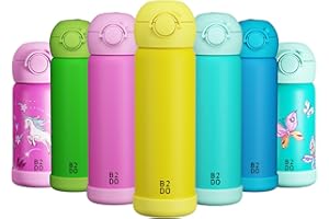 B2DO Borraccia Acciaio 316 Inox Doppia Parete 500ml Gialla | Bottiglia Termica per Bambini Isolata a Prova di Perdita per la Scuola | Bottiglia per Bambini con Cannuccia Senza BPA