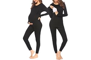 Ekouaer Still Pyjama Damen Schlafanzug Schwangerschaft Langarm Gestreift Thermo Umstandsschlafanzug Set Winter, S-XXL