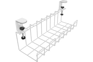 Biurko z kanałem kablowym, zaciskane, aby zapewnić porządek w miejscu pracy - ładowarek i listew zasilających bez użycia narzędzi (M, biały metal, organizator kabli / uchwyt na kabel) KD Essentials