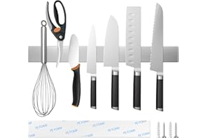 Fohil Listwa magnetyczna na noże, 40 cm, listwa magnetyczna ze stali nierdzewnej, uchwyt na noże, 16 cali, samoprzylepny, łatwy montaż, montaż na ścianie, do kuchni