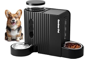 Gardner Pet 2-en-1 Distributeur Croquettes Chat Automatique 6L*2, Distributeur Eau Chat et Chien par Gravité, Mangeoire avec Gamelle Acier Inoxydable, pas d'électricité, Sans BPA, Angle Réglable, Noir