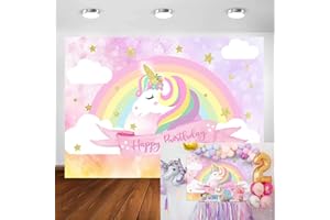 Avezano 2.1 * 1.5m Fondo de Unicornio mágico, Fondo de Foto de Estrella con Brillo de cumpleaños de Unicornio arcoíris, Fondo de fotografía de Unicornio para Banner de cumpleaños de niña