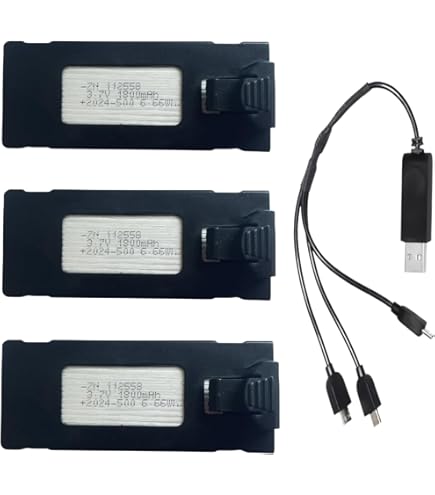 3 Batterie Per Drone E88, S13, S1, APP8GPS: 2600mAh 3.7V Ricaricabili Al Litio Con Custodia E Cavo - 5