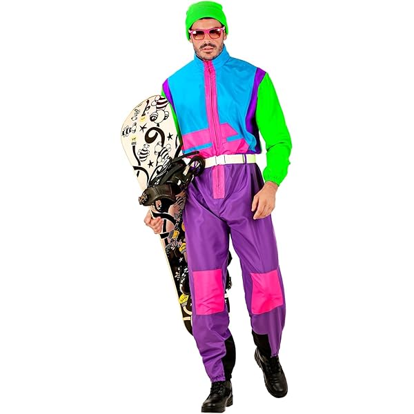 Costume Uomo Anni '80 Graffiti Retro - Tuta Intera Con Occhiali, Stile Trash Per Feste E Ski
