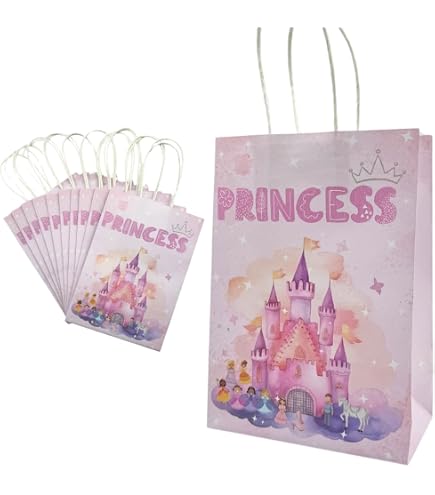 Nezyo 32-Piece Princess & Prince Favor Bags - Crown & Castle Goodie Bags With Sticker Handles For Birthday Parties