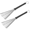 2pcs Drum Brushes, Retractable Wire Brushes, Stainless Steel Drum Stick Brush with Comfortable Rubber Handles, Jazz Drum Brushes