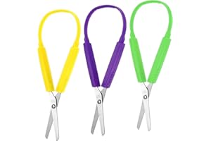 YOLEV 3 Piezas Tijeras Adaptables para Niños 14cm con Anillos Elásticos - Pequeñas Tijeras para Manualidades y Primavera - Ring Scissors Especiales
